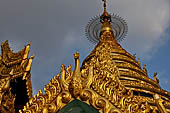 Yangon Myanmar. Shwedagon Pagoda (the Golden Stupa). Detail of the umbrella of the Htidaw Pagoda.